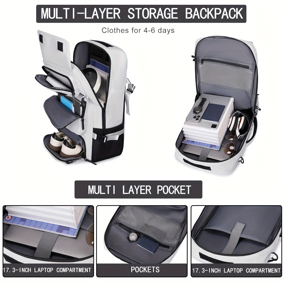 Large Capacity Travel Backpack with Shoe Compartment Secondary image