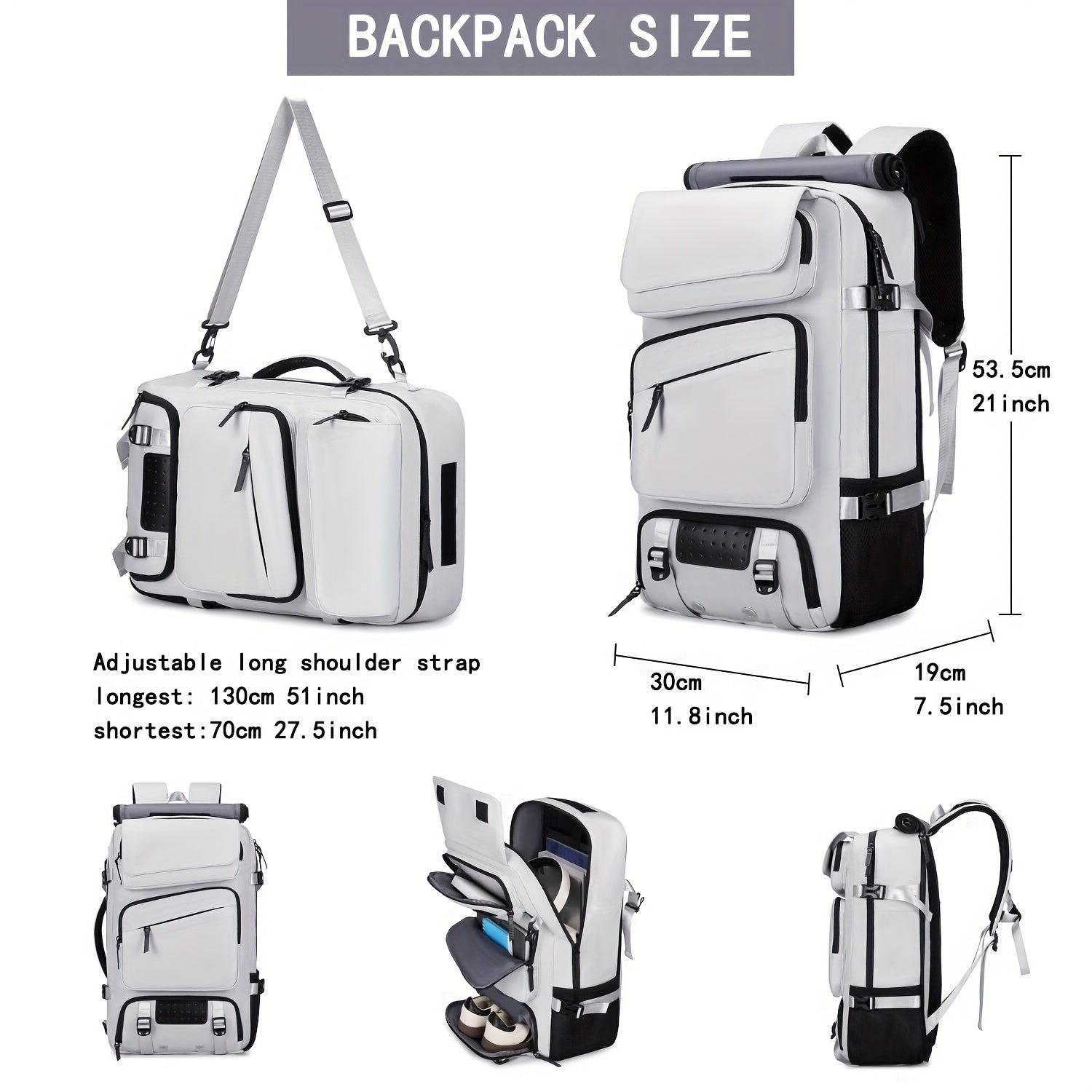 Large Capacity Travel Backpack with Shoe Compartment