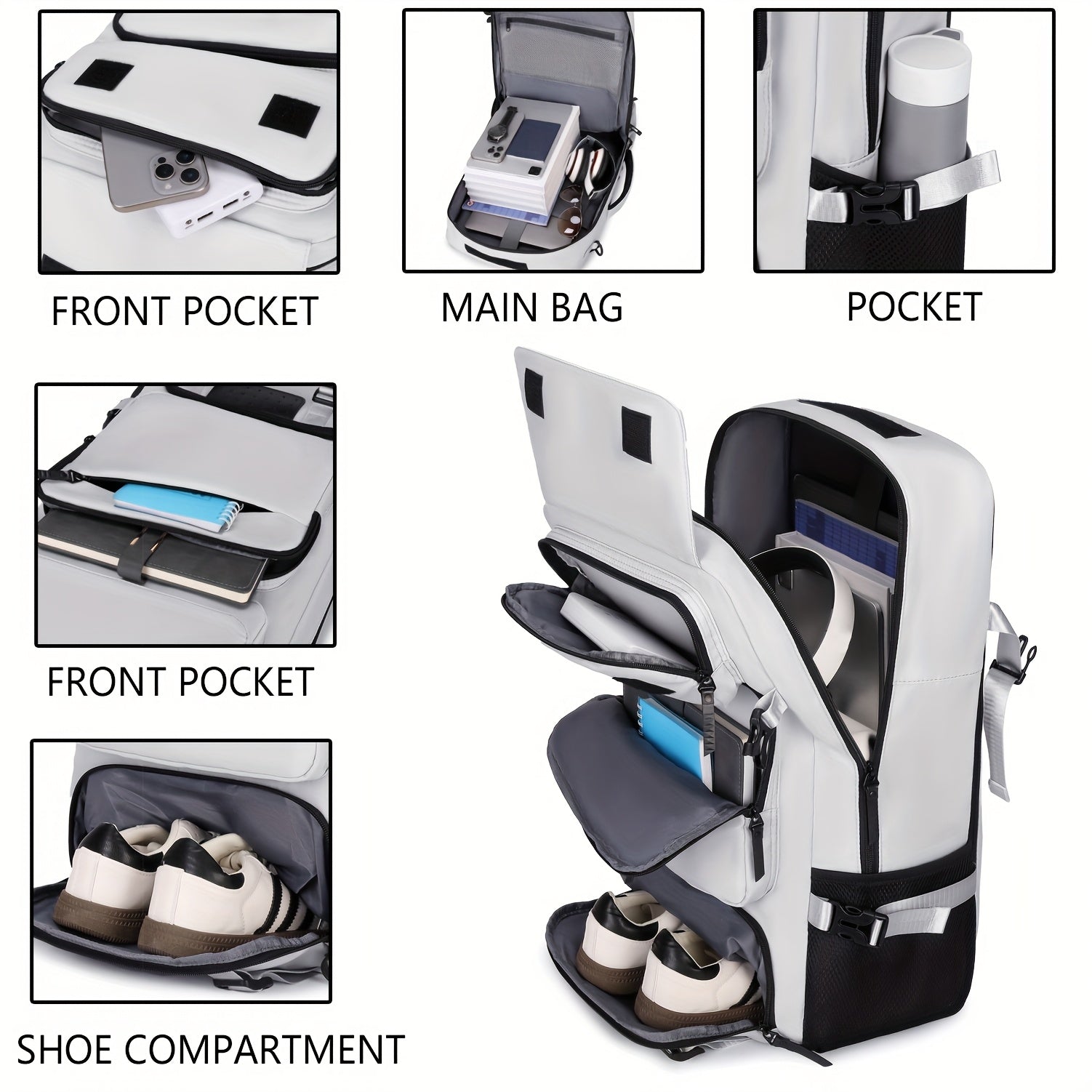Large Capacity Travel Backpack with Shoe Compartment